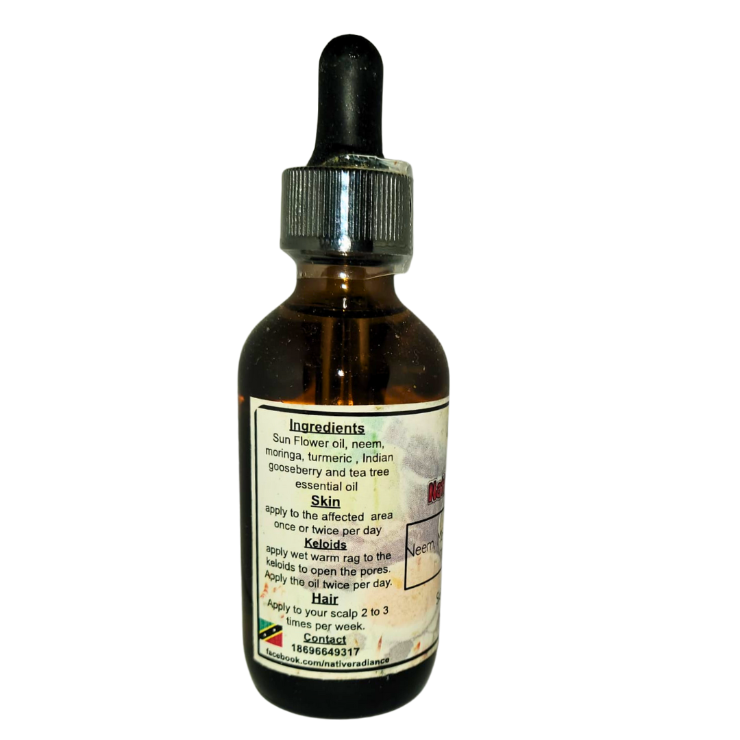 Native Radiance - Neem Moringa Turmeric Oil (2 fl oz) - Skin Moisturizer for Skin Care, Fights Acne, Soothes Eczema, Treats Fungus, Prevents Shaving Bumps, Nourishes Scalp