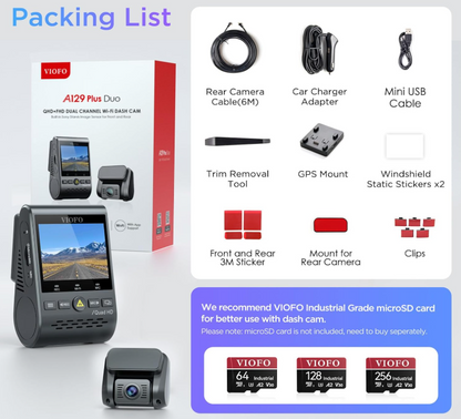 VIOFO 1080P Front & Rear Dashcam with WI-FI GPS, Parking Mode, Motion Detection